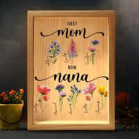 Custom First Mom Now Grandma Birth Flower Light Box Mother's Day Gift